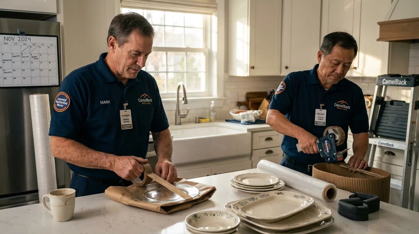 Professional crew packing kitchen dishware in Bridgeport, WV
